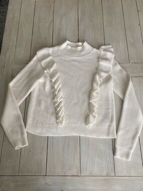 525 America 100% Cotton Ivory Ruffle Sweater Small